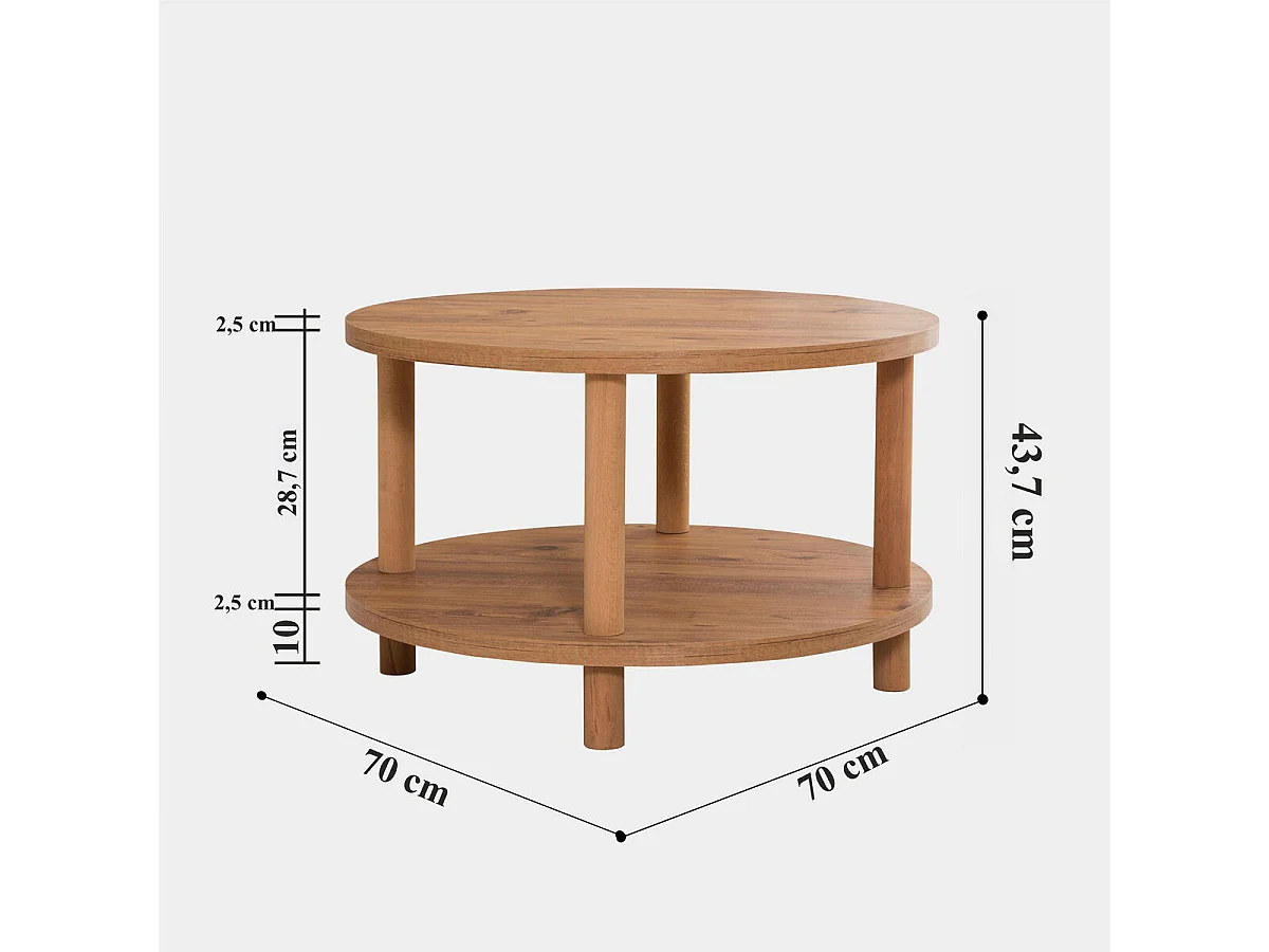 Table basse ronde 2 niveaux décor pin atlantique D70 cm - ROBY