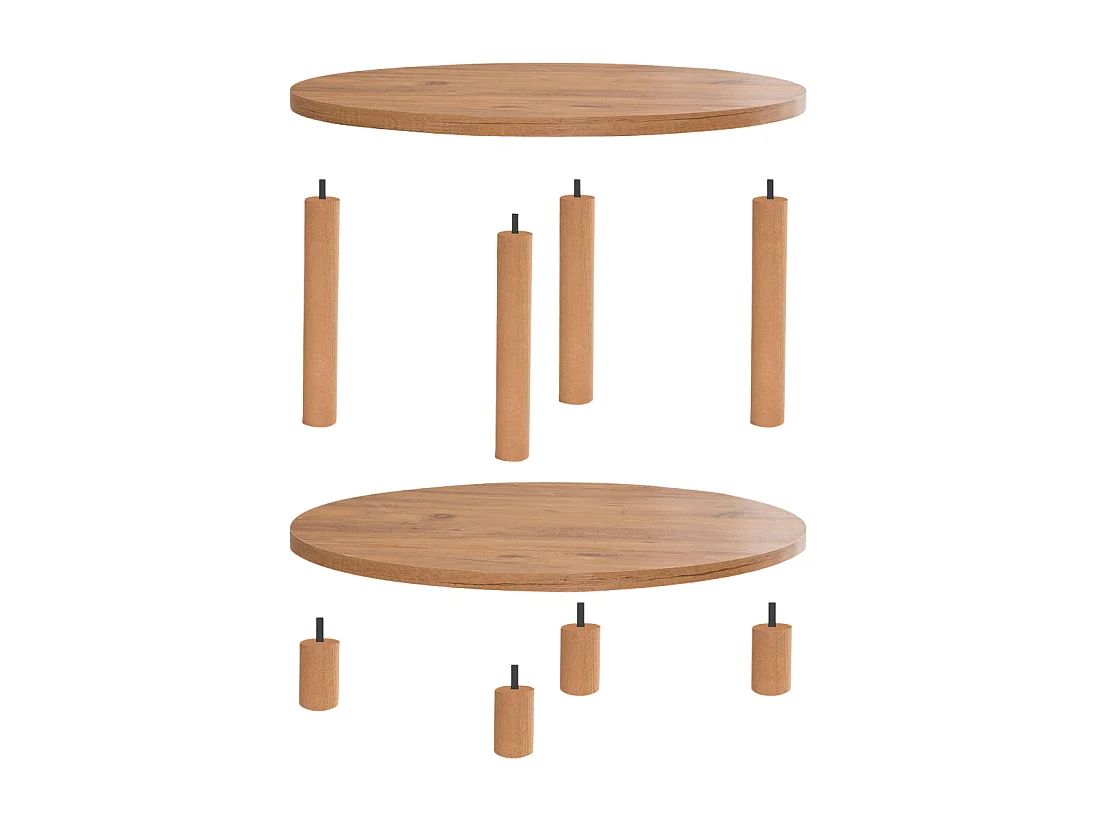 Table basse ronde 2 niveaux décor pin atlantique D70 cm - ROBY