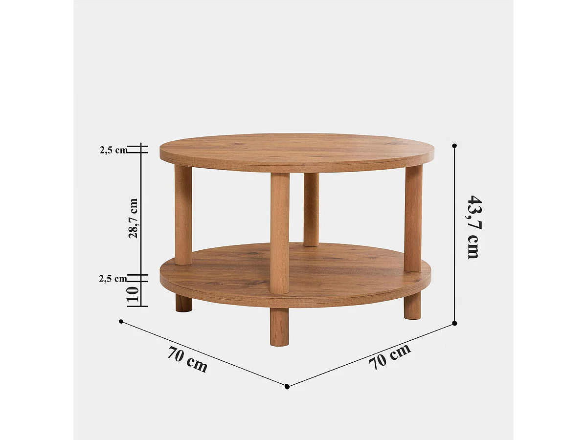 Table basse ronde 2 niveaux décor pin atlantique D70 cm - ROBY