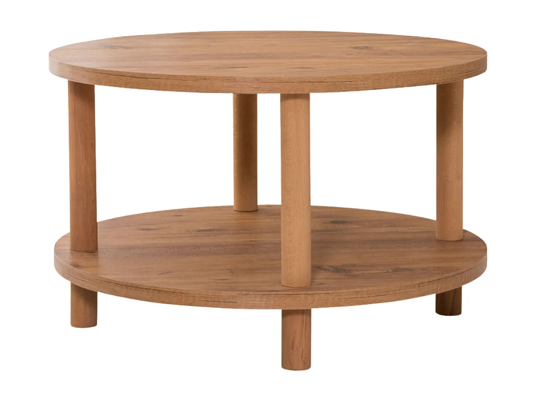 Table basse ronde 2 niveaux décor pin atlantique D70 cm - ROBY