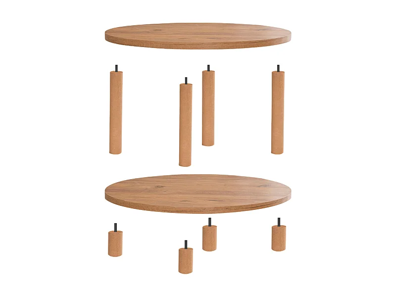 Runder Couchtisch mit 2 Ebenen in Atlantik-Kiefer-Dekor D70 cm - ROBY