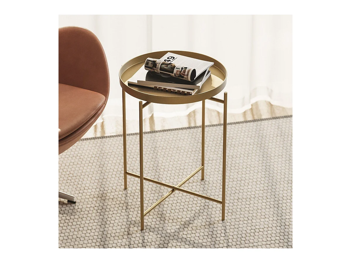 Bout de canapé avec plateau à rebord rond en Métal H56 cm - PARKER