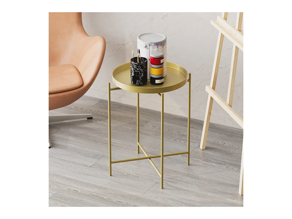 Bout de canapé avec plateau à rebord rond en Métal H56 cm - PARKER