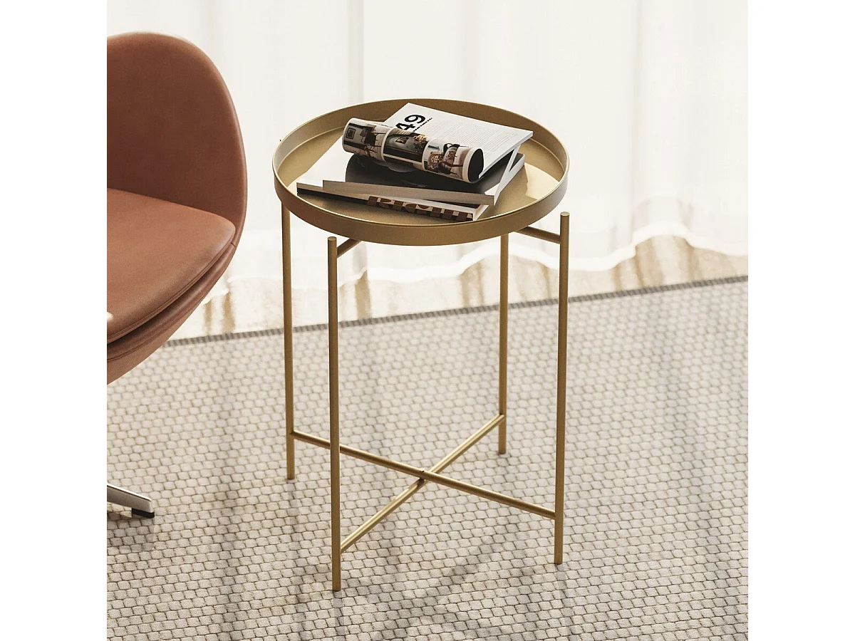 Bout de canapé avec plateau à rebord rond en Métal H56 cm - PARKER