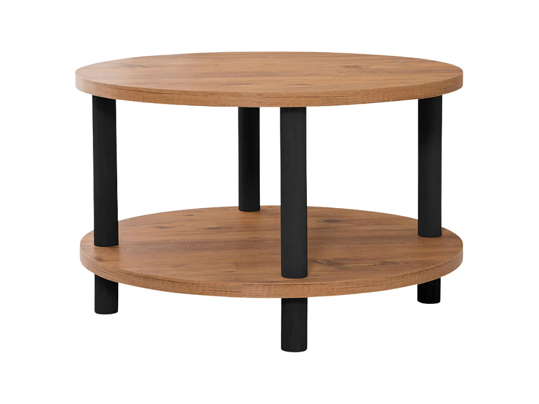 Table basse ronde 2 niveaux décor pin atlantique D70 cm - ROBY