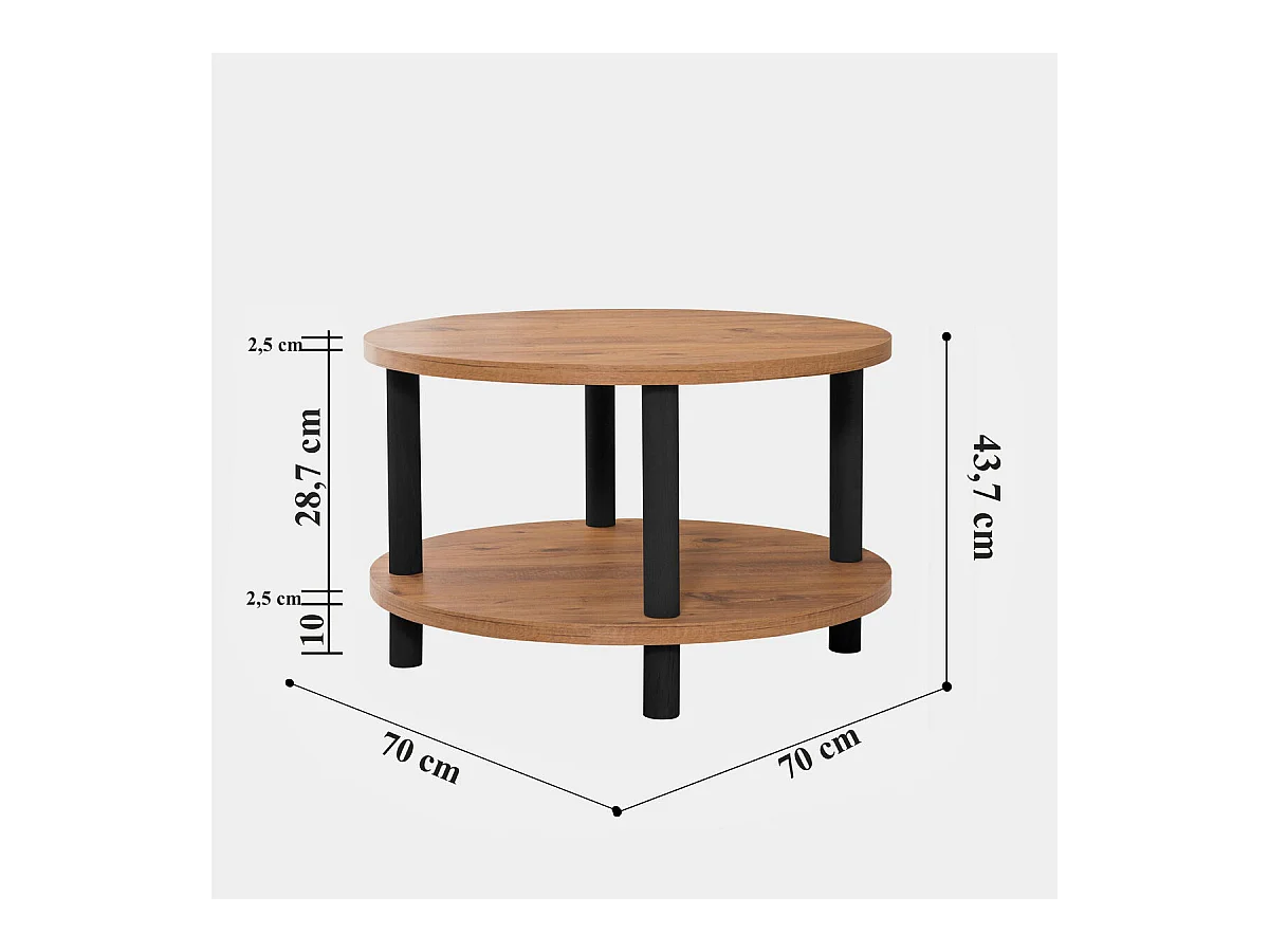 Table basse ronde 2 niveaux décor pin atlantique D70 cm - ROBY
