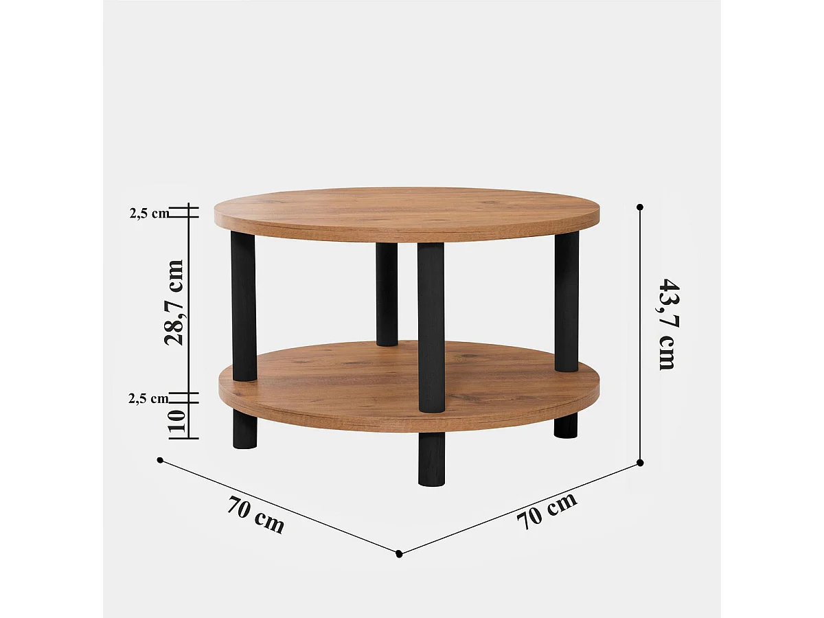 Table basse ronde 2 niveaux décor pin atlantique D70 cm - ROBY