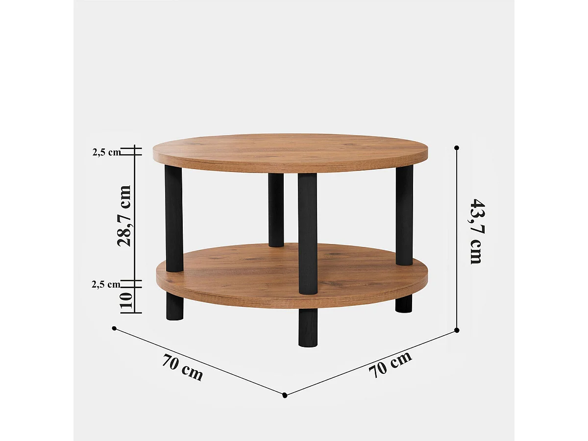 Table basse ronde 2 niveaux décor pin atlantique D70 cm - ROBY