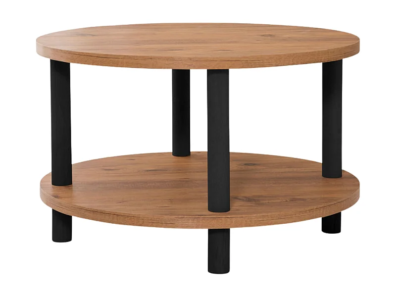 Runder Couchtisch mit 2 Ebenen in Atlantik-Kiefer-Dekor D70 cm - ROBY