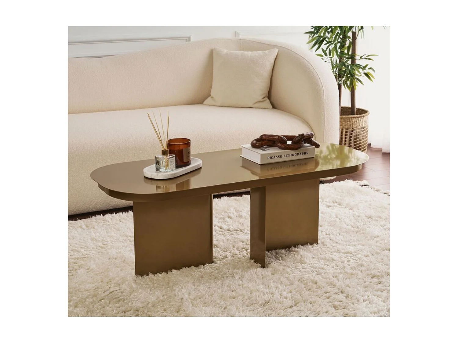 Couch­tisch mit abgerundeter Platte und 2 Beinen L120 cm - ALMA