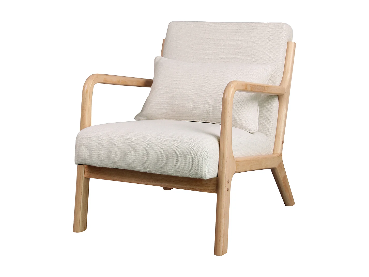 ZACK-Fauteuil en bois naturel et tissu Curly Ecru