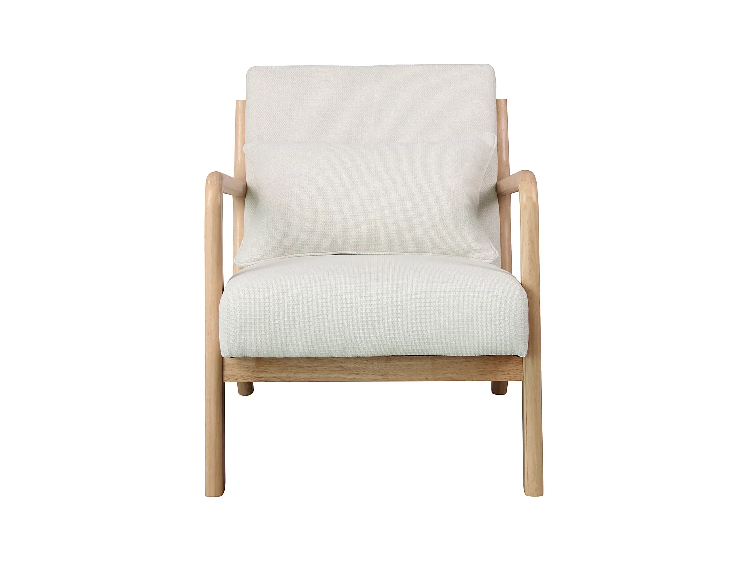 ZACK-Fauteuil en bois naturel et tissu Curly Ecru