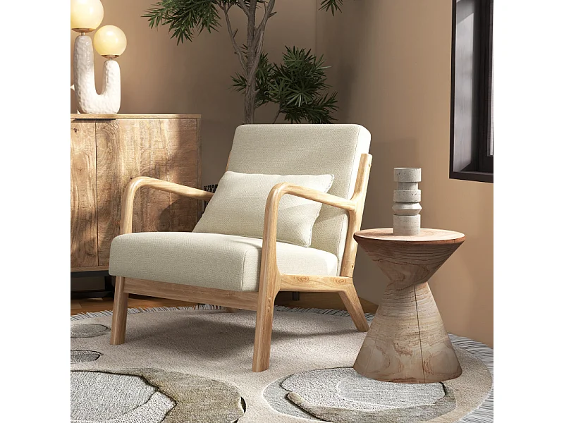 ZACK-Sillón en tejido  Ecru y madera natural