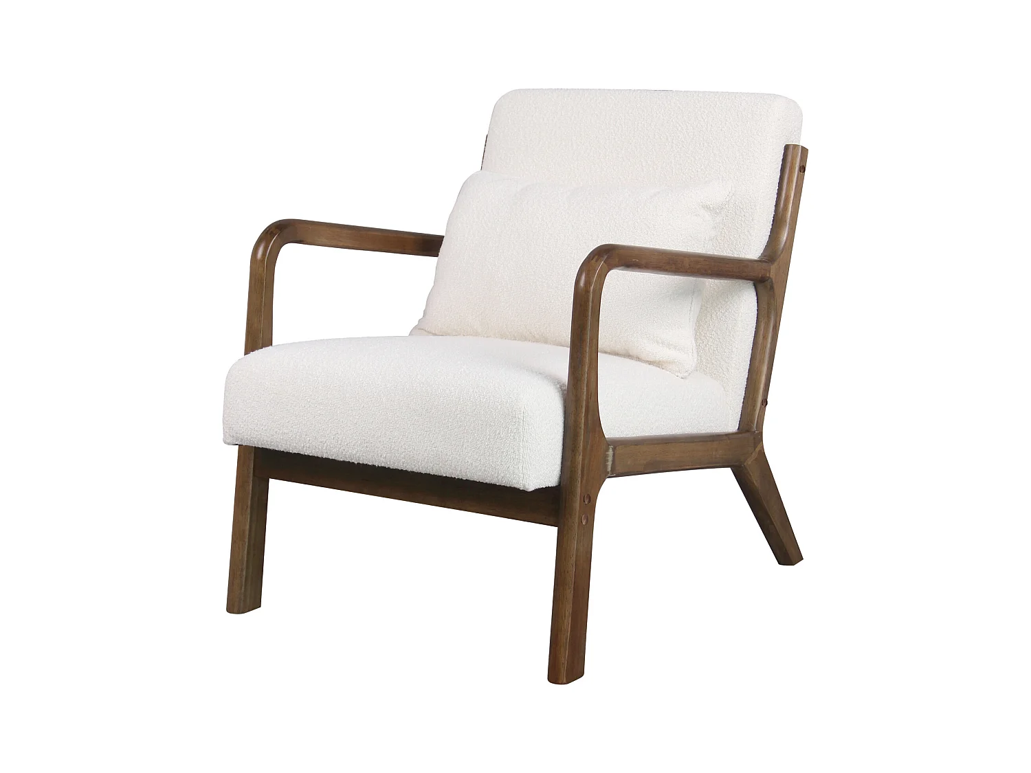 ZACK-Sillón de tela Curly Ecru y madera teñida de nogal