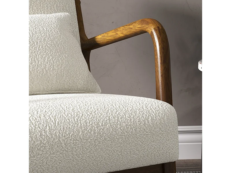 ZACK-Poltrona in tessuto Curly Ecru e legno tinto noce