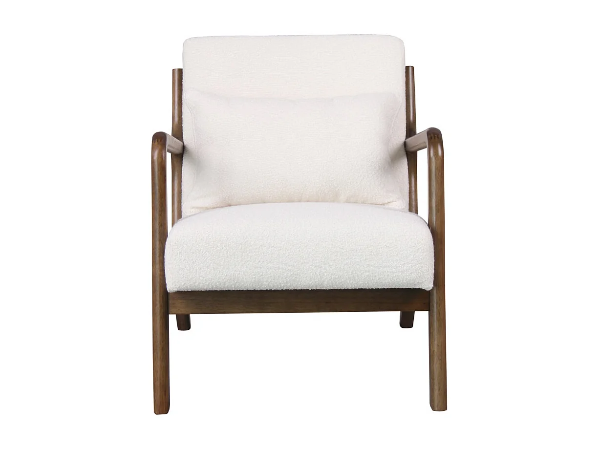 ZACK-Poltrona in tessuto Curly Ecru e legno tinto noce