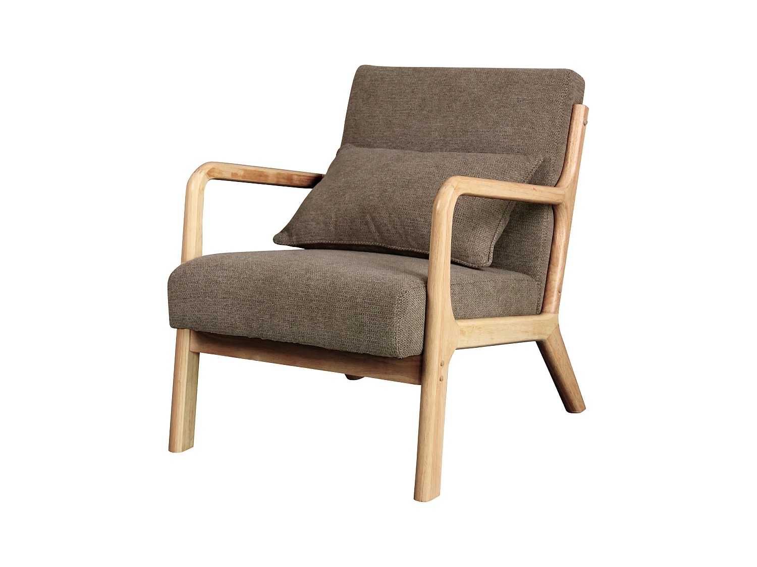 ZACK-Sillón de tela marrón y madera natural