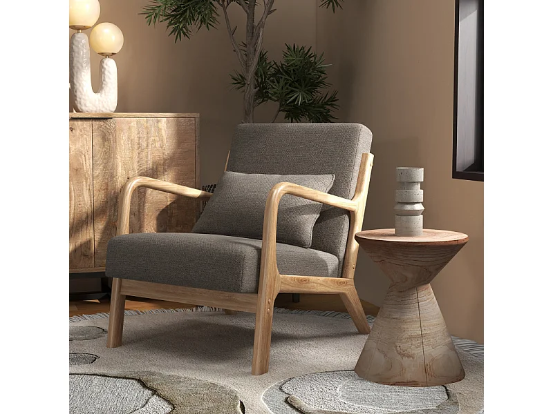 ZACK-Fauteuil en bois naturel et tissu Trendy Taupe