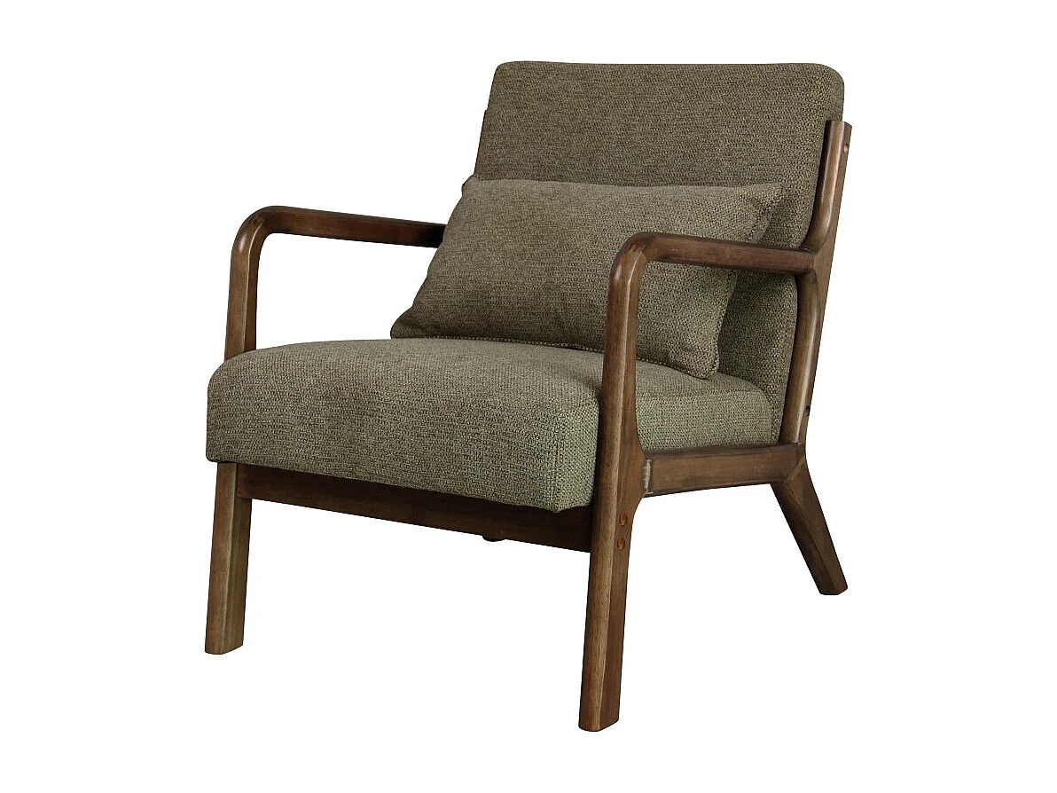 ZACK-Poltrona in tessuto verde e legno tinto noce