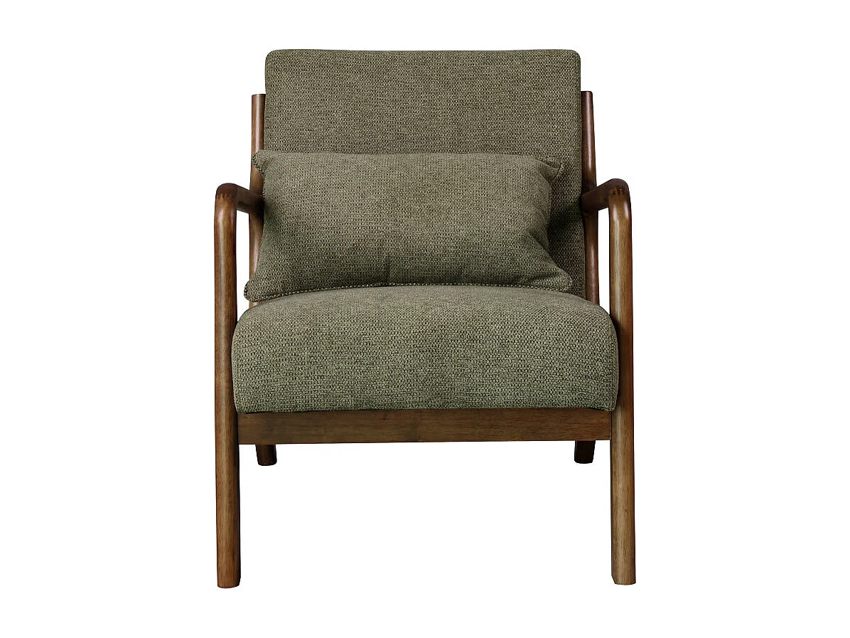 ZACK-Poltrona in tessuto verde e legno tinto noce