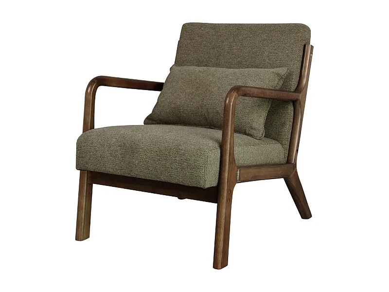 ZACK-Poltrona in tessuto verde e legno tinto noce