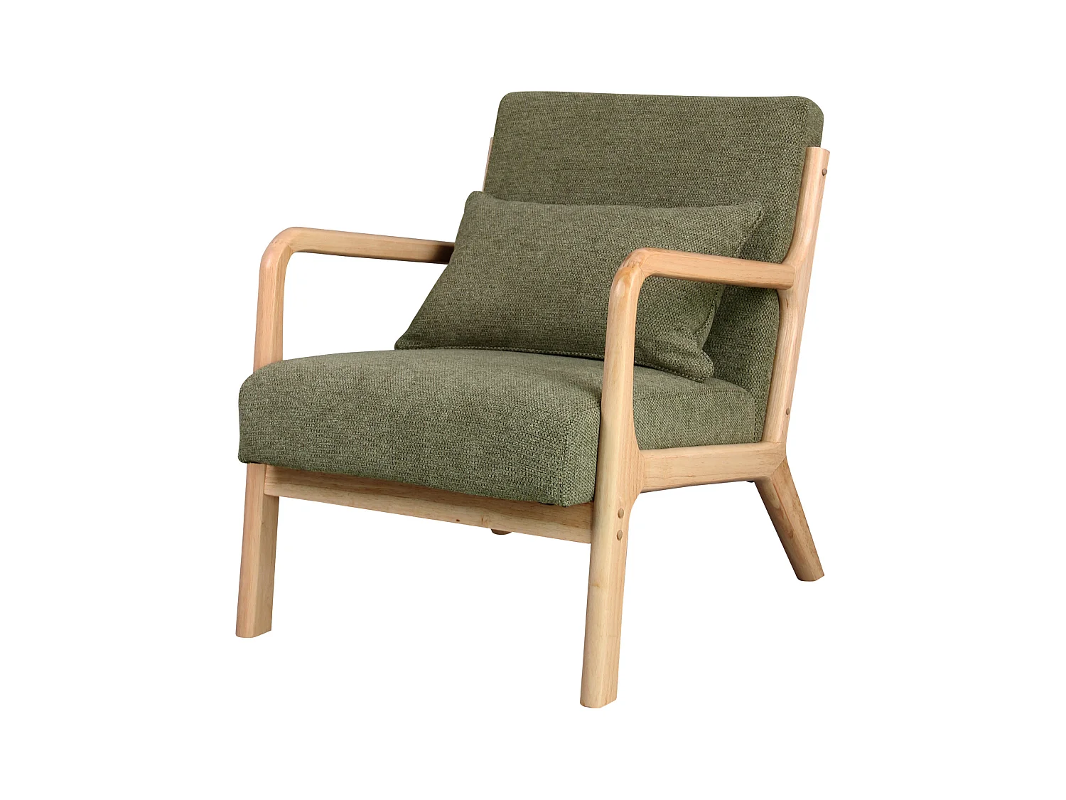 ZACK-Sillón de tela verde y madera natural