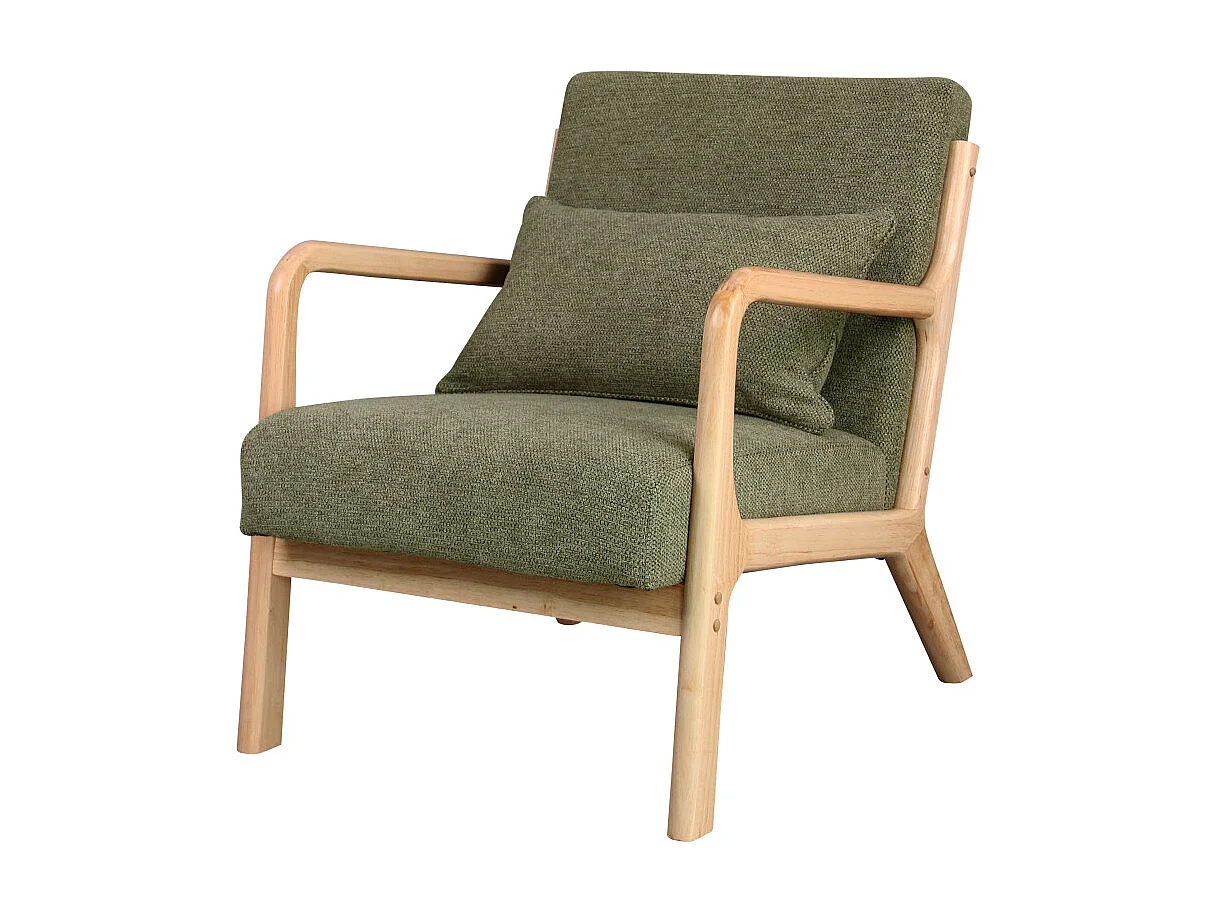 ZACK-Fauteuil en bois naturel et tissu Trendy Sauge