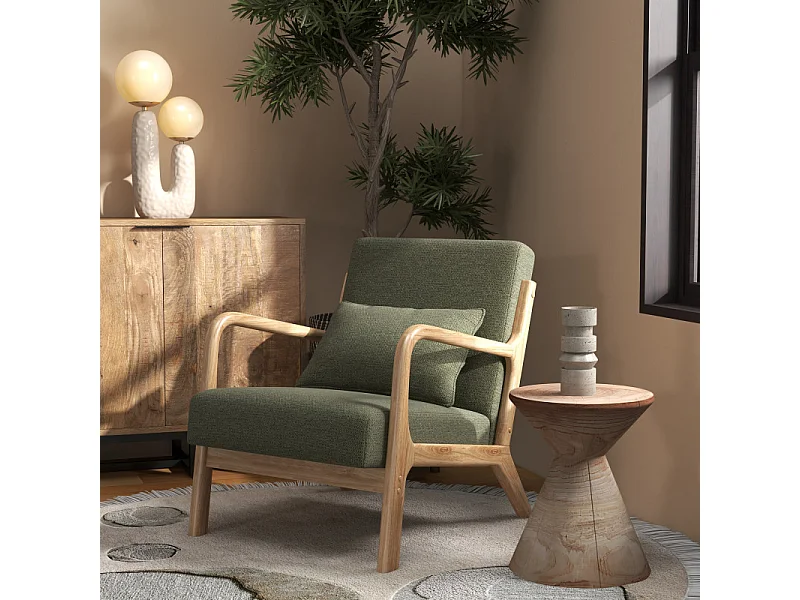 ZACK-Fauteuil en bois naturel et tissu Trendy Sauge