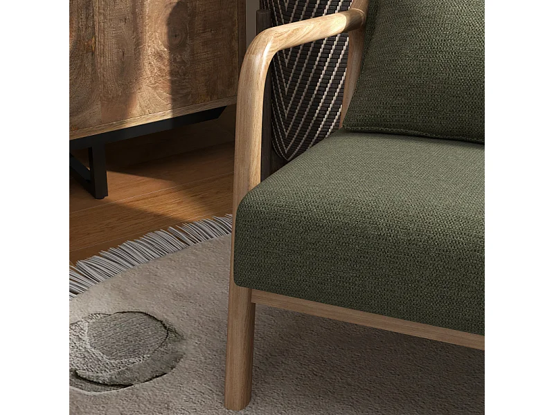 ZACK-Fauteuil en bois naturel et tissu Trendy Sauge
