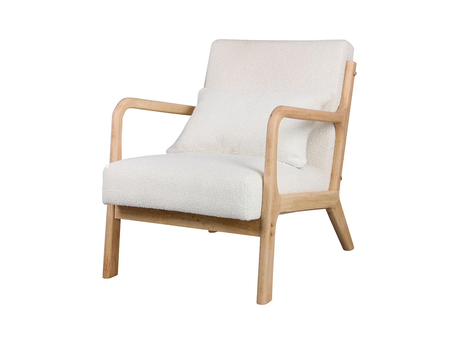 ZACK-Fauteuil en bois naturel tissu Curly Ecru