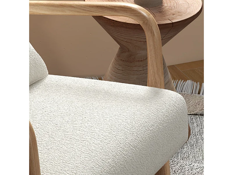 ZACK-Poltrona in tessuto Curly Ecru e legno naturale