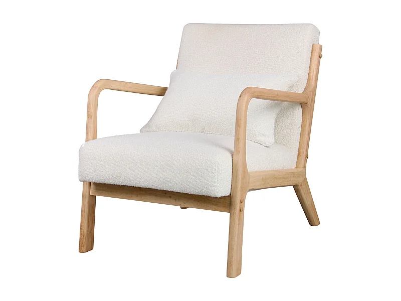 ZACK-Fauteuil en bois naturel tissu Curly Ecru