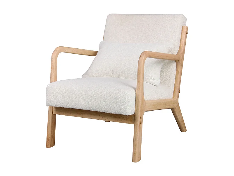 ZACK-Poltrona in tessuto Curly Ecru e legno naturale