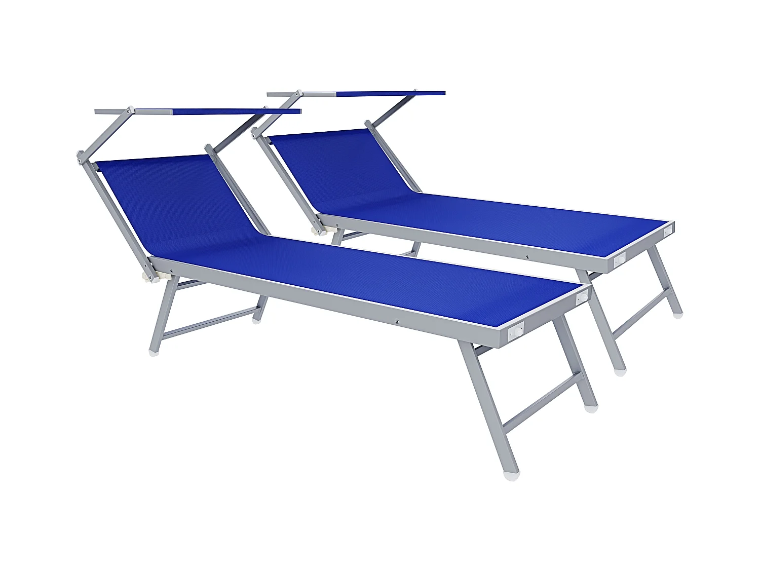 Coppia Di Lettini Blu Prendisole Pieghevole Professionale In Alluminio Tettuccio Orientabile Tettino Parasole Sdraio Lettino Mare Spiaggia Piscina 182 x 60 x 38 cm
