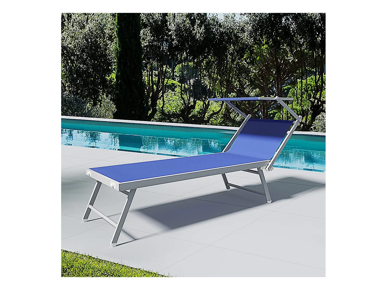 Coppia Di Lettini Blu Prendisole Pieghevole Professionale In Alluminio Tettuccio Orientabile Tettino Parasole Sdraio Lettino Mare Spiaggia Piscina 182 x 60 x 38 cm