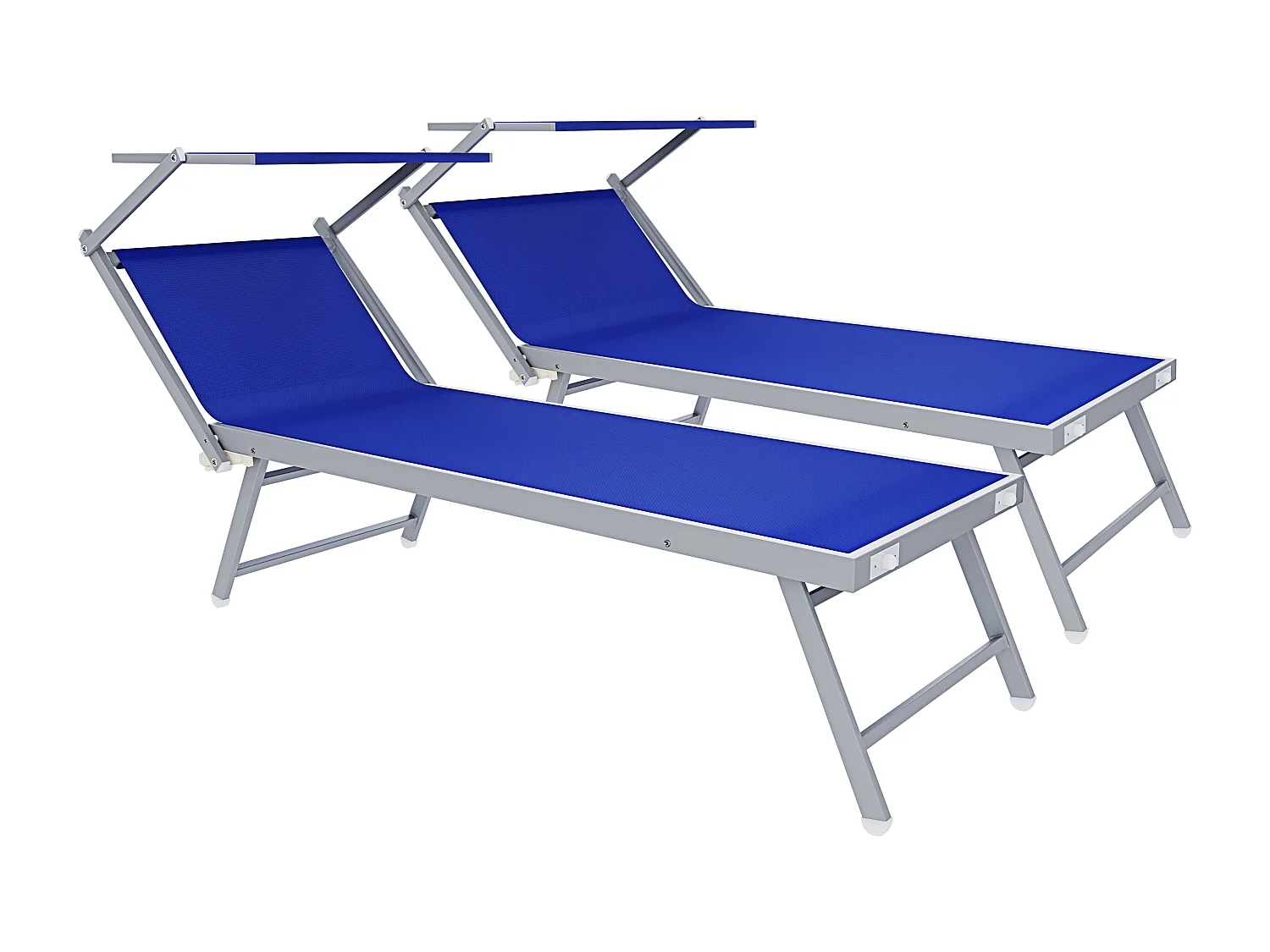 Coppia Di Lettini Blu Prendisole Pieghevole Professionale In Alluminio Tettuccio Orientabile Tettino Parasole Sdraio Lettino Mare Spiaggia Piscina 182 x 60 x 38 cm