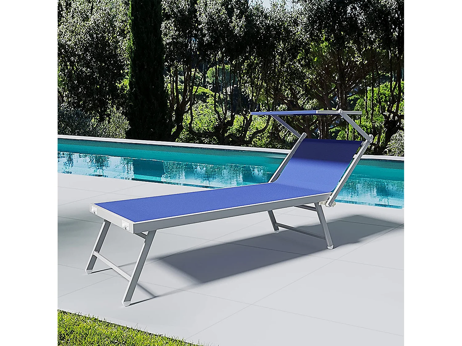 Coppia Di Lettini Blu Prendisole Pieghevole Professionale In Alluminio Tettuccio Orientabile Tettino Parasole Sdraio Lettino Mare Spiaggia Piscina 182 x 60 x 38 cm