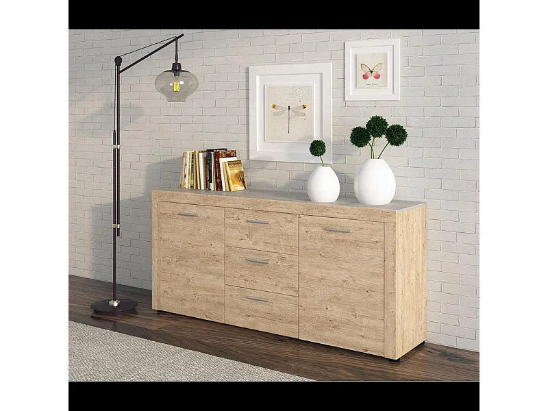 Credenza Madia Con 3 Cassetti E 2 Ante Laterali Mobile Contenitore Per Sala Da Pranzo Design Moderno Effetto Legno Naturale 167 x 77 x 41 cm Rovere