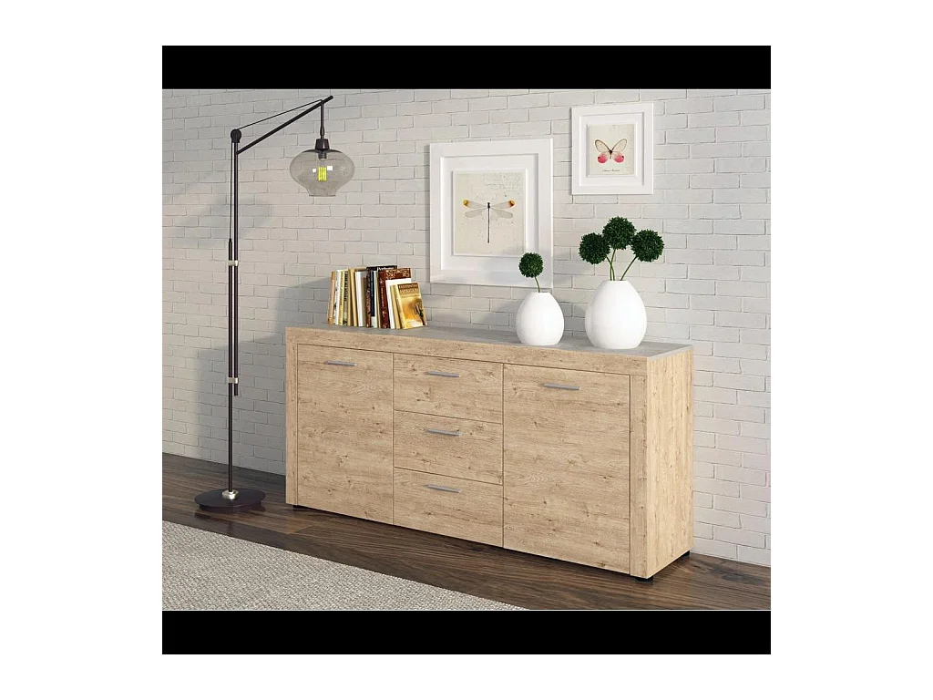Credenza Madia Con 3 Cassetti E 2 Ante Laterali Mobile Contenitore Per Sala Da Pranzo Design Moderno Effetto Legno Naturale 167 x 77 x 41 cm Rovere