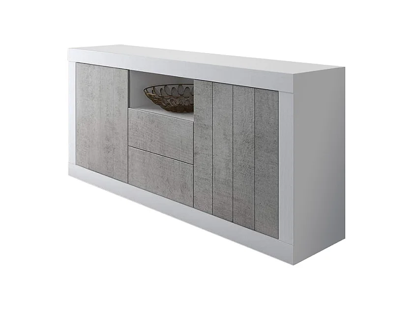 Credenza Moderna Madia Con 2 Ante 2 Cassetti Vano A Giorno Mobile Sala Pranzo Soggiorno Ingresso Senza Maniglie 184x86x42 Cm Bianco Grigio Cemento