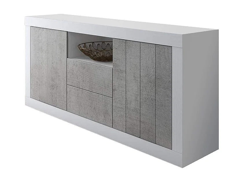 Credenza Moderna Madia Con 2 Ante 2 Cassetti Vano A Giorno Mobile Sala Da Pranzo Soggiorno Ingresso Corridoio Senza Maniglie 184 x 86 x 42 Cm Bianco Grigio Cemento