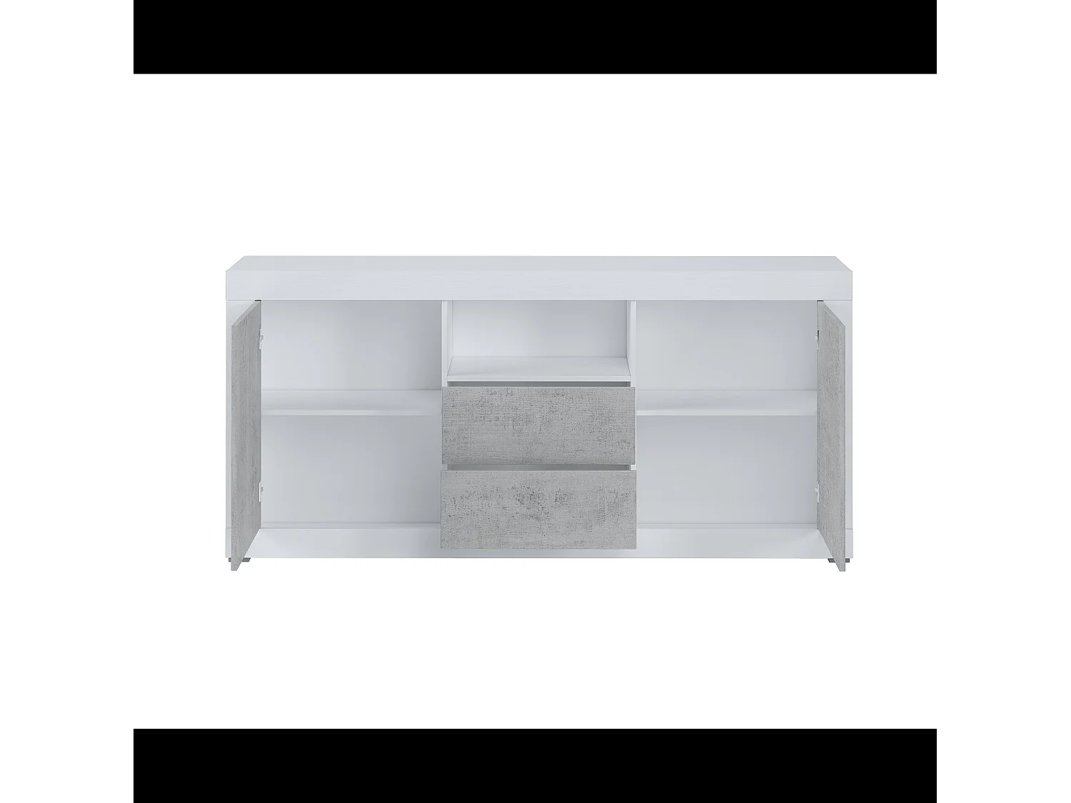 Credenza Moderna Madia Con 2 Ante 2 Cassetti Vano A Giorno Mobile Sala Da Pranzo Soggiorno Ingresso Corridoio Senza Maniglie 184 x 86 x 42 Cm Bianco Grigio Cemento