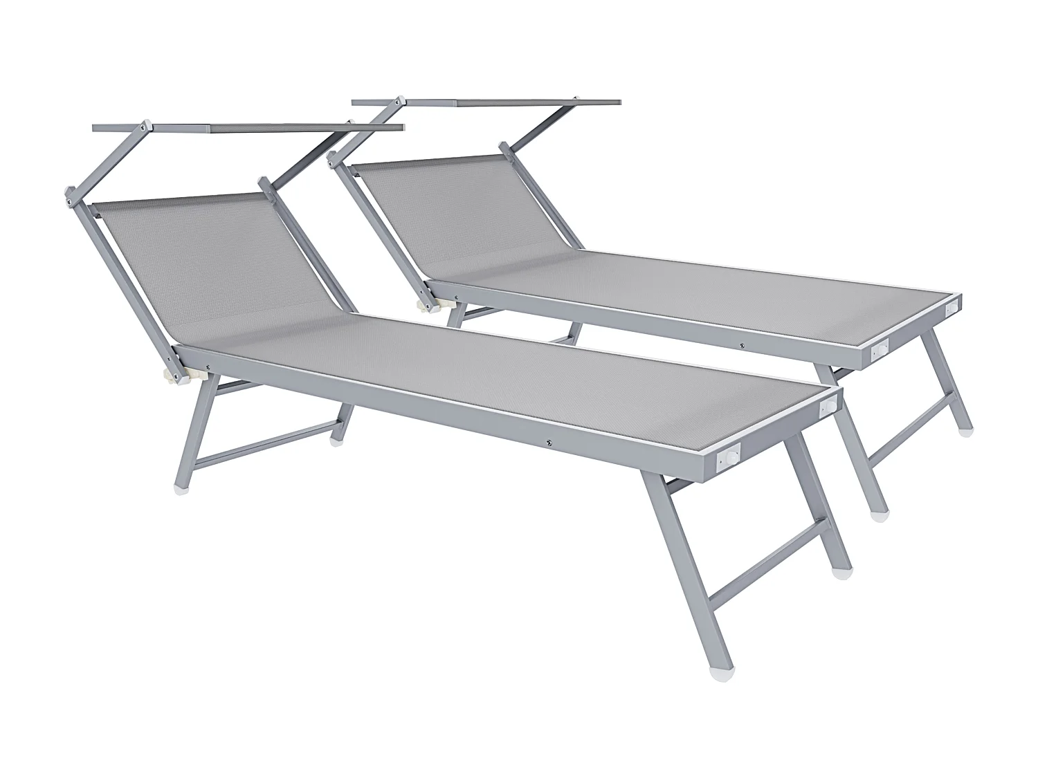 Coppia Di Lettini Grigio Prendisole Pieghevole Professionale In Alluminio Tettuccio Orientabile Tettino Parasole Sdraio Mare Spiaggia Piscina 182 x 60 x 38 cm