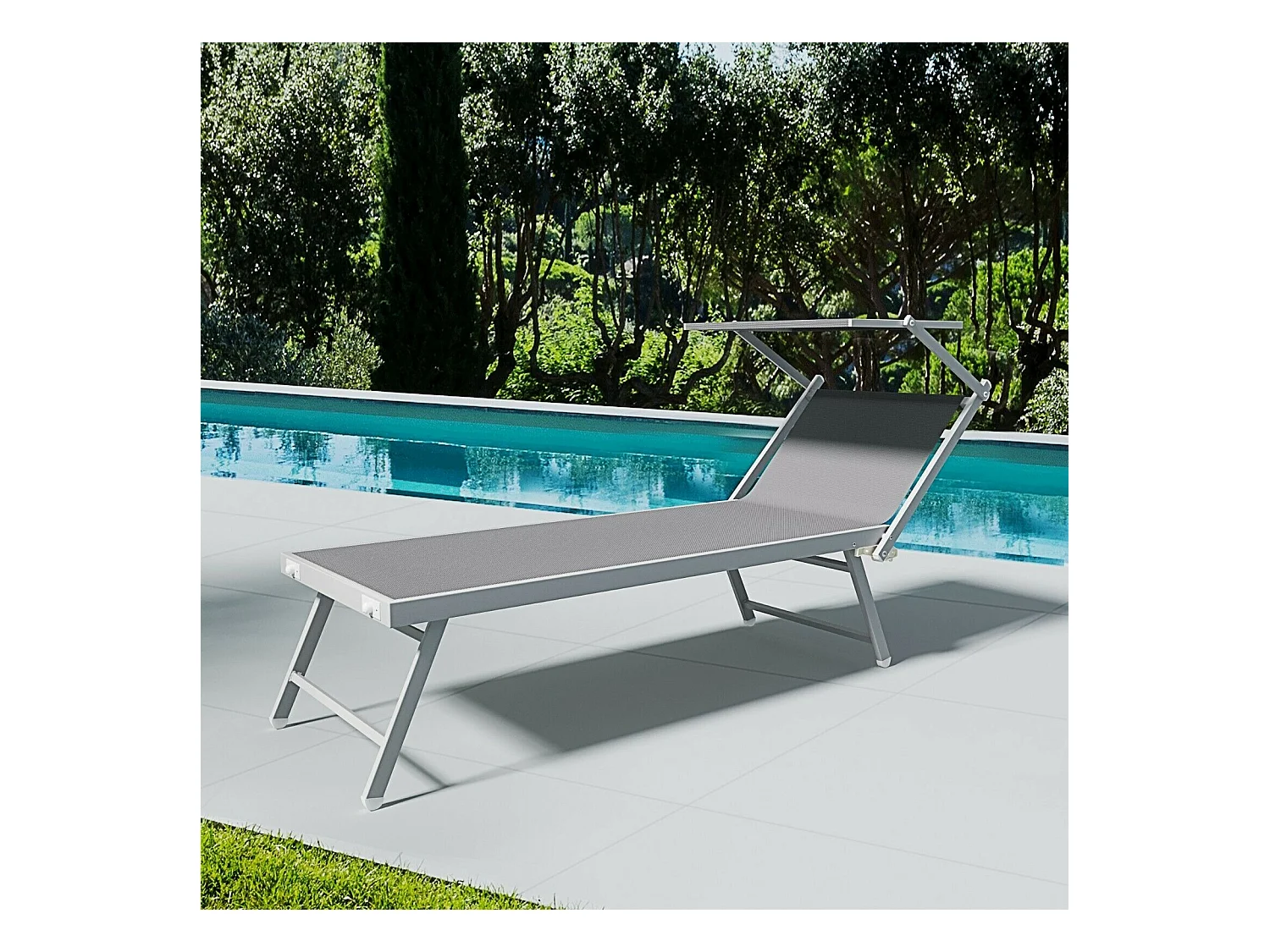 Coppia Di Lettini Grigio Prendisole Pieghevole Professionale In Alluminio Tettuccio Orientabile Tettino Parasole Sdraio Mare Spiaggia Piscina 182 x 60 x 38 cm