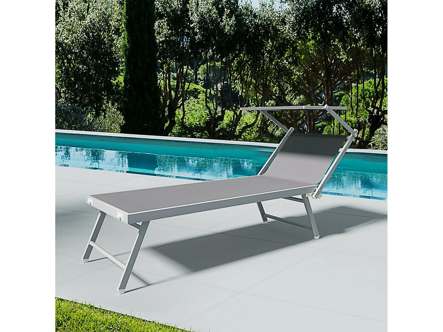 Coppia Di Lettini Grigio Prendisole Pieghevole Professionale In Alluminio Tettuccio Orientabile Tettino Parasole Sdraio Mare Spiaggia Piscina 182 x 60 x 38 cm