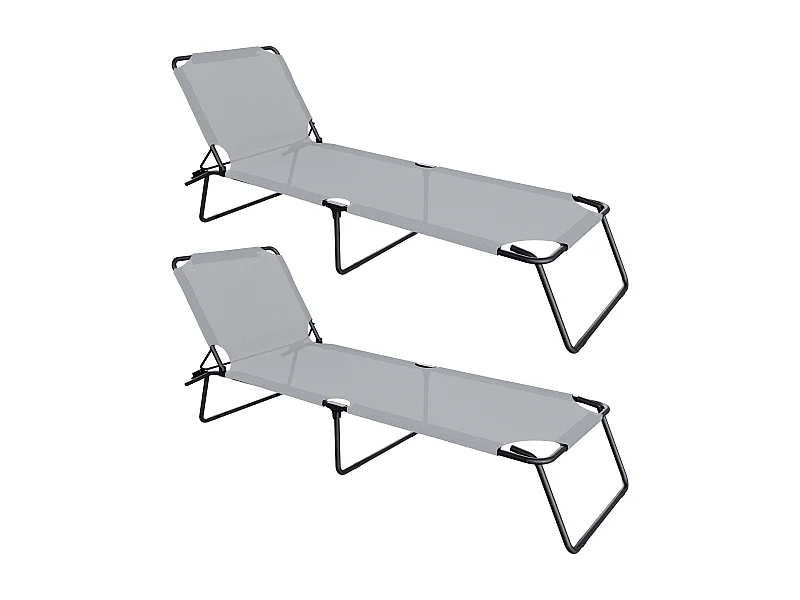 Coppia Di Lettini Pieghevoli Prendisole Senza Tettuccio Parasole Schienale Reclinabile Regolabile Struttura Metallo Sedia Sdraio 187x53x24Cm Grigio