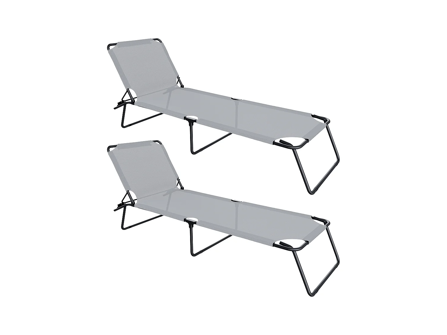 Coppia Di Lettini Pieghevoli Prendisole Senza Tettuccio Schienale Regolabile Struttura In Metallo Nero Sdraio Per Spiaggia Mare Giardino 187 x 53 x 24 Cm Gray