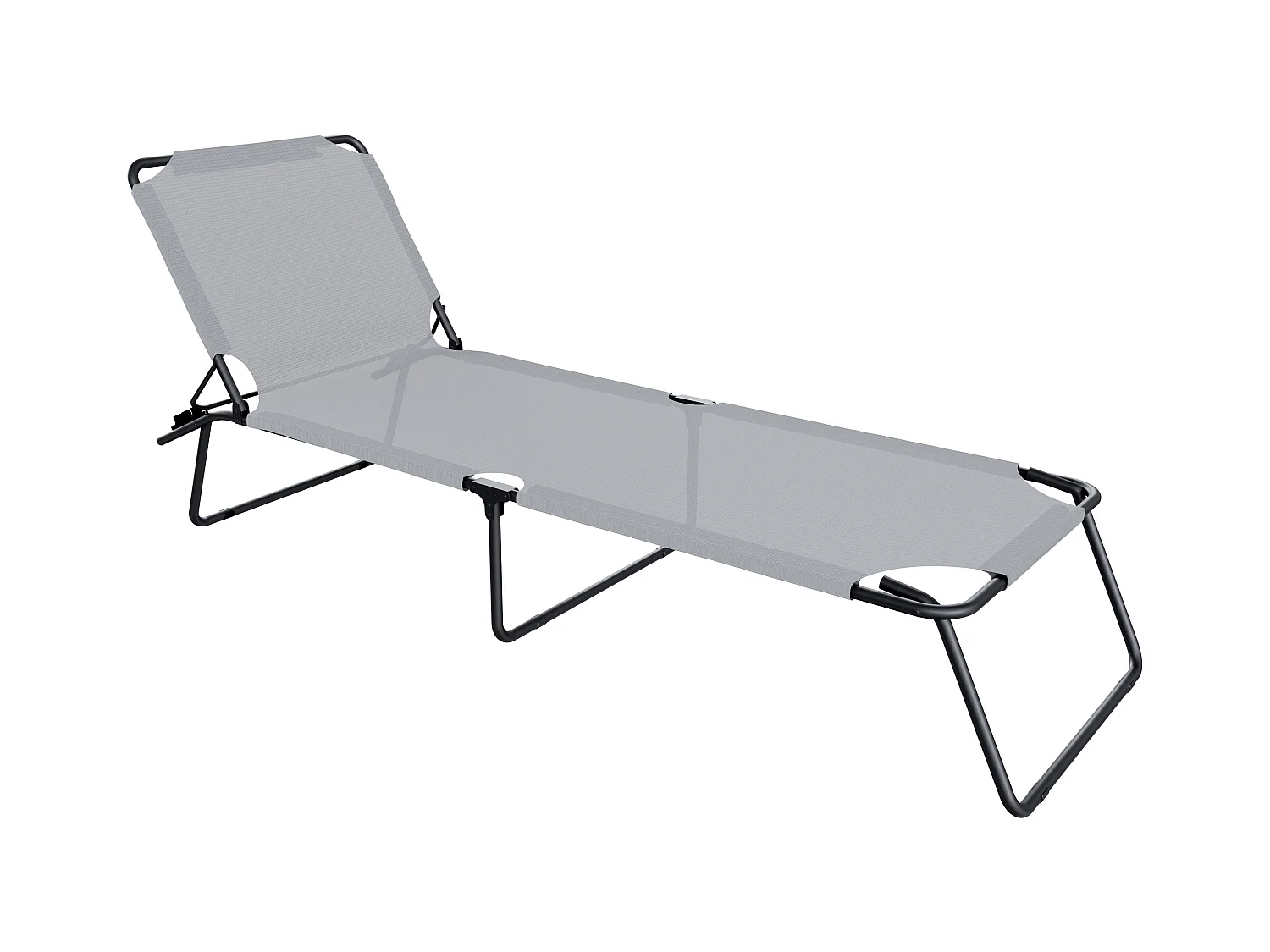 Coppia Di Lettini Pieghevoli Prendisole Senza Tettuccio Schienale Regolabile Struttura In Metallo Nero Sdraio Per Spiaggia Mare Giardino 187 x 53 x 24 Cm Gray