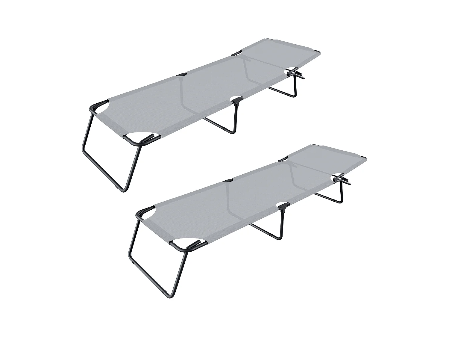 Coppia Di Lettini Pieghevoli Prendisole Senza Tettuccio Schienale Regolabile Struttura In Metallo Nero Sdraio Per Spiaggia Mare Giardino 187 x 53 x 24 Cm Gray