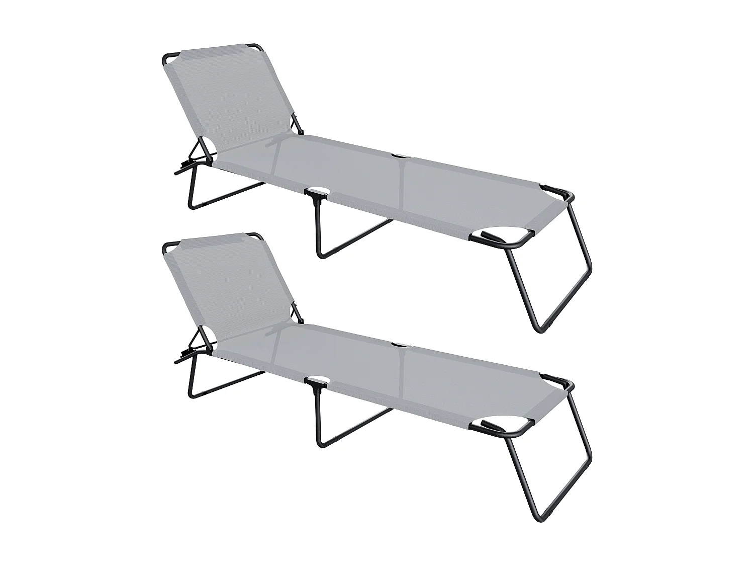 Coppia Di Lettini Pieghevoli Prendisole Senza Tettuccio Schienale Regolabile Struttura In Metallo Nero Sdraio Per Spiaggia Mare Giardino 187 x 53 x 24 Cm Gray